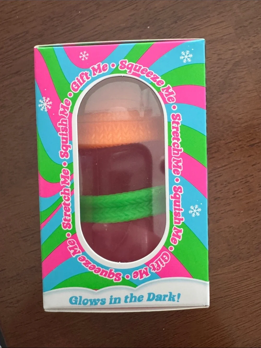 Needoh squishy Polar Glow Penguin - Pink with Orange Hat and Green Scarf